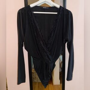 Missguided Black Bodysuit with Lace Detail